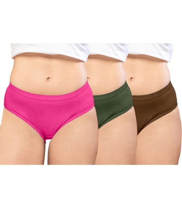 NRG Womens Cotton Assorted Colour Panties ( Pack of 3 Pink - Military Green - Light Brown ) L04 Hipster