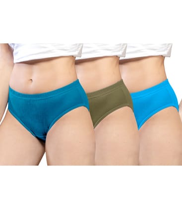 NRG Womens Cotton Assorted Colour Panties ( Pack of 3 Turquoise - Light Green - Light Blue ) L01 Hipster