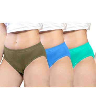 NRG Womens Cotton Assorted Colour Panties ( Pack of 3 Light Green - Light Blue - Mint Green ) L01 Hipster