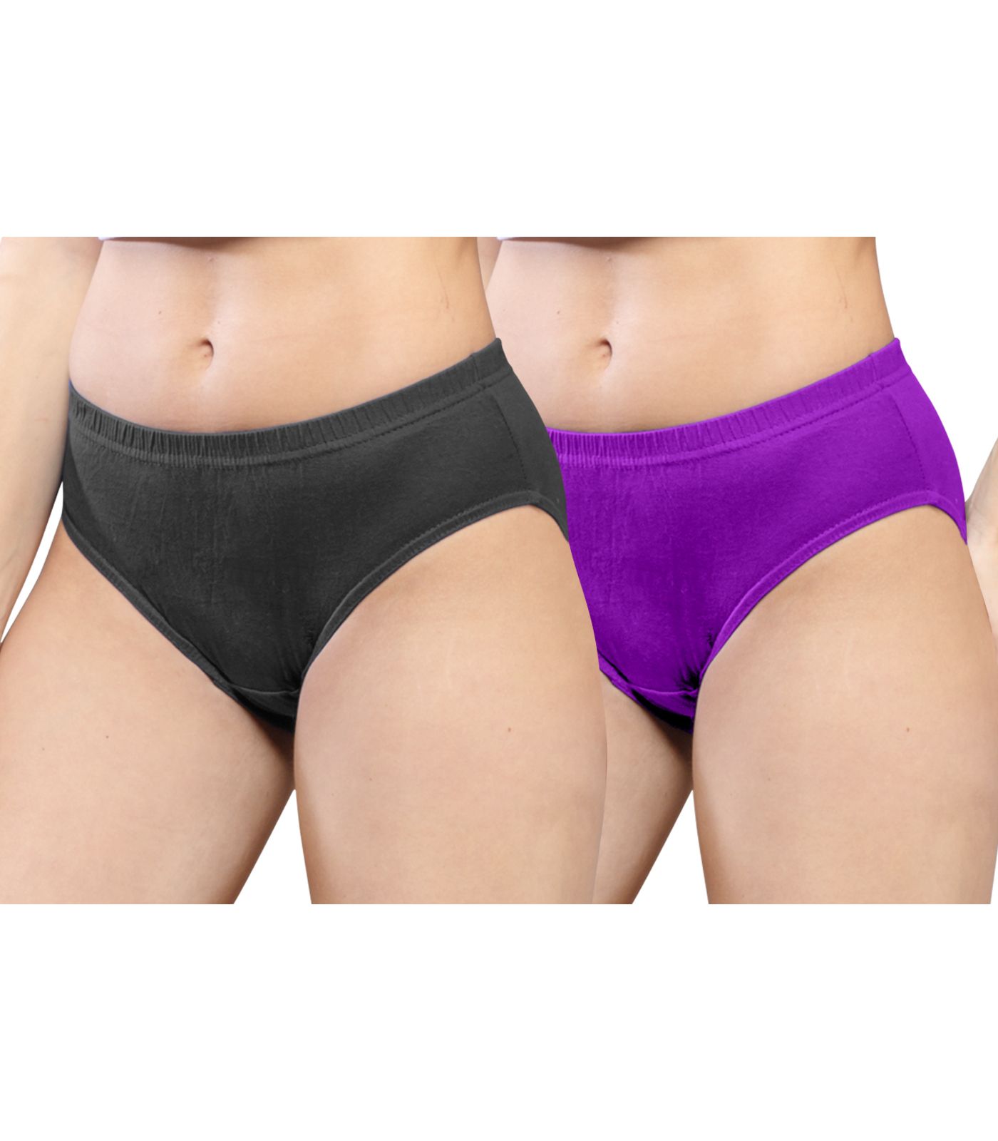 NRG Womens Cotton Assorted Colour Panties ( Pack of 2 Coffee Brown - Purple ) L01 Hipster