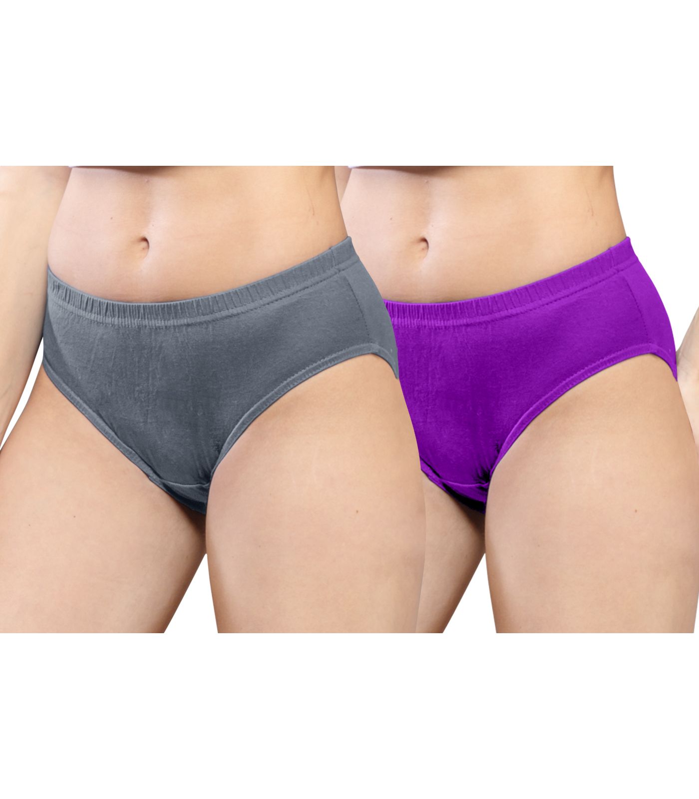 NRG Womens Cotton Assorted Colour Panties ( Pack of 2 Grey - Purple ) L01 Hipster