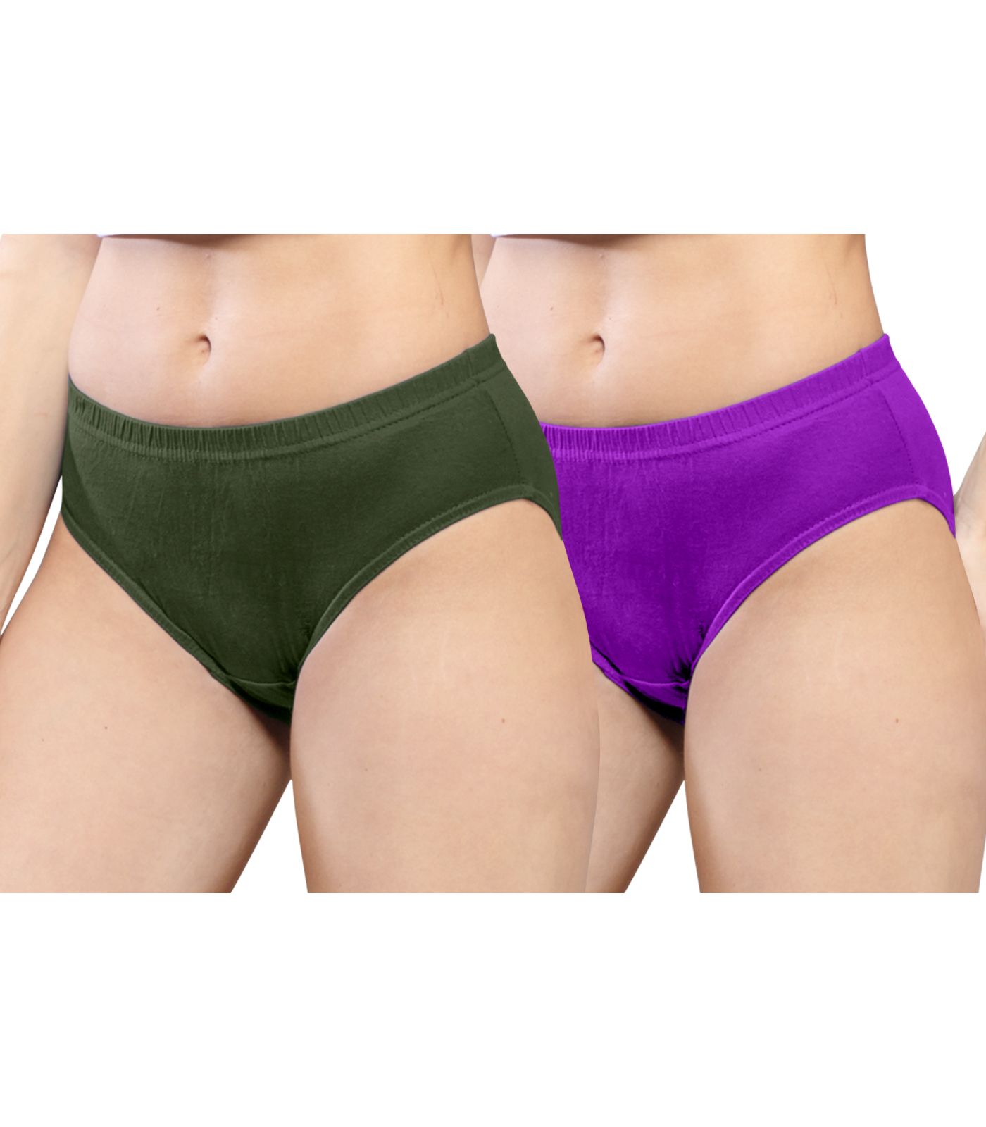 NRG Womens Cotton Assorted Colour Panties ( Pack of 2 Militray Green - Purple ) L01 Hipster