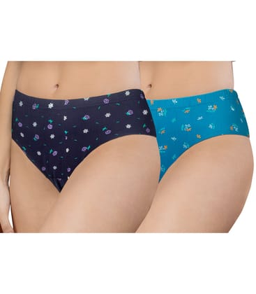 NRG Womens Cotton Assorted Colour Panties ( Pack of 2 Navy Blue - Turquoise ) L02 Hipster