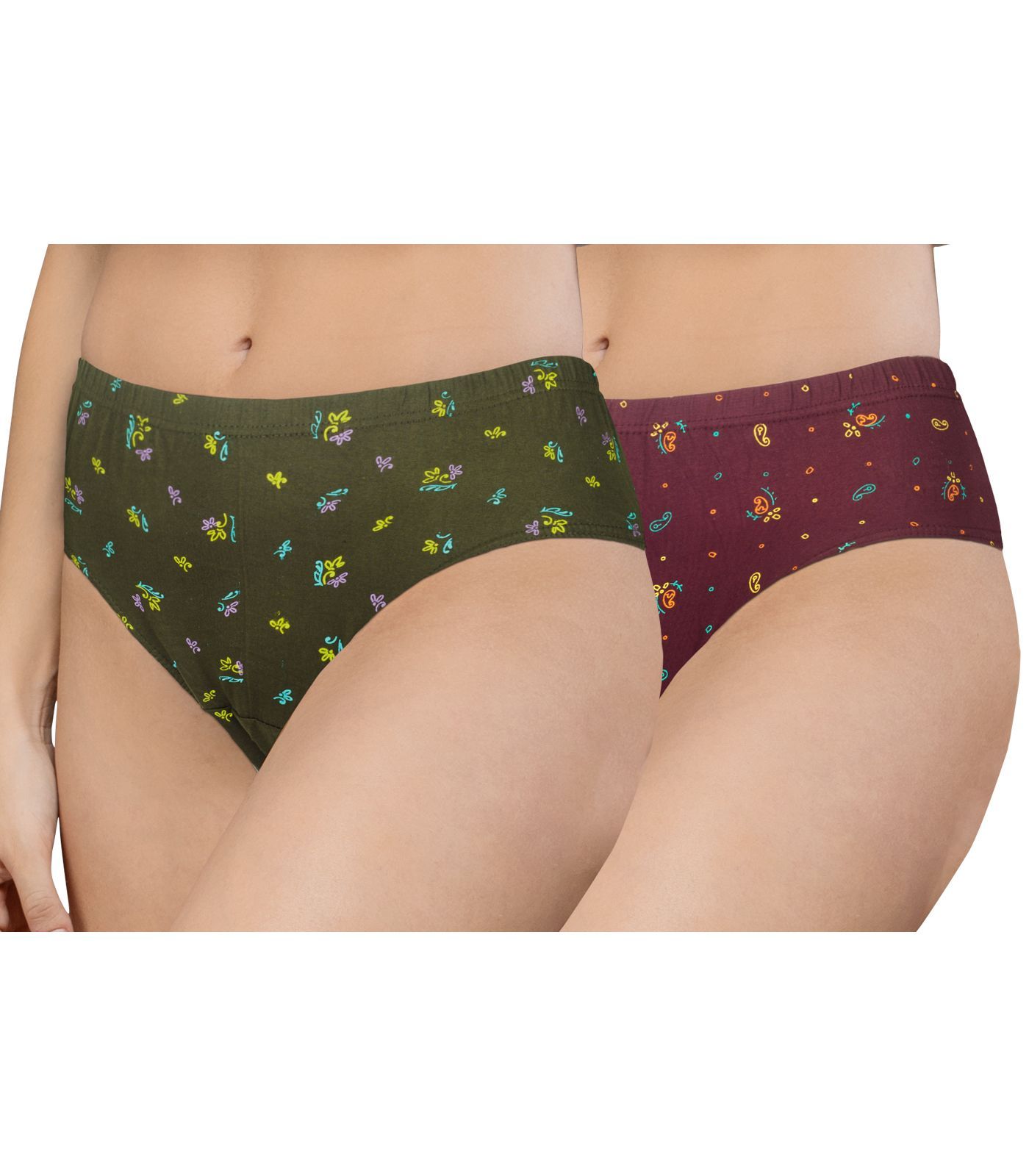 NRG Womens Cotton Assorted Colour Panties ( Pack of 2 Military Green - Maroon ) L02 Hipster