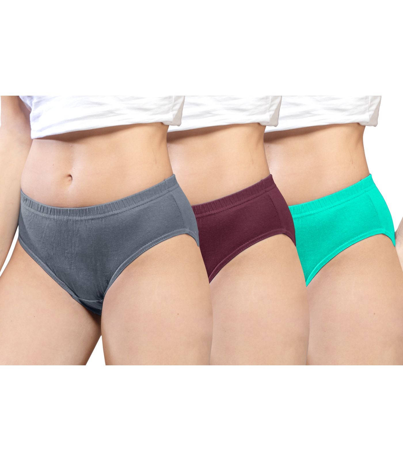 NRG Womens Cotton Assorted Colour Panties ( Pack of 3 Grey - Maroon - Mint Green ) L01 Hipster