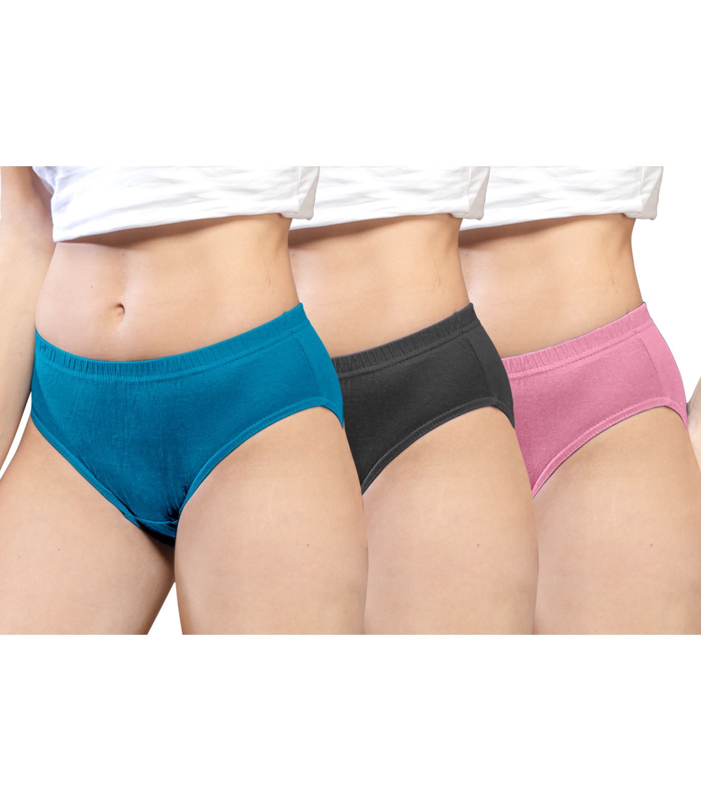 NRG Womens Cotton Assorted Colour Panties ( Pack of 3 Turquoise - Coffee Brown - Pastol Pink ) L01 Hipster