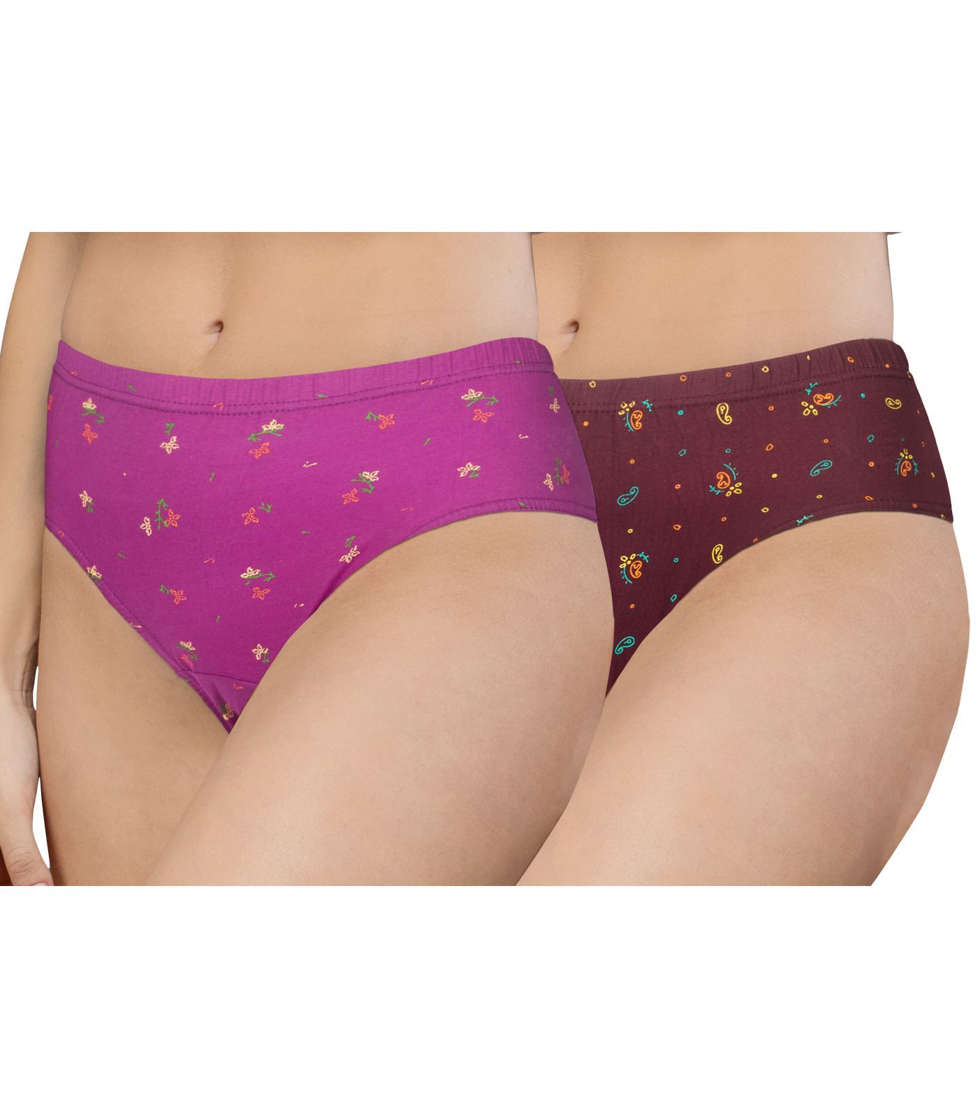 NRG Womens Cotton Assorted Colour Panties ( Pack of 2 Purple - Maroon ) L02 Hipster