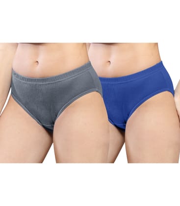 NRG Womens Cotton Assorted Colour Panties ( Pack of 2 Grey - Dark Blue ) L01 Hipster