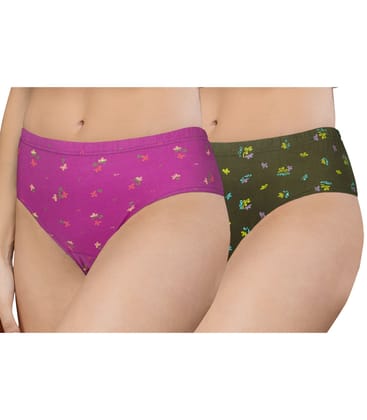 NRG Womens Cotton Assorted Colour Panties ( Pack of 2 Purple - Military Green ) L02 Hipster