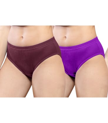 NRG Womens Cotton Assorted Colour Panties ( Pack of 2 Maroon - Purple ) L01 Hipster