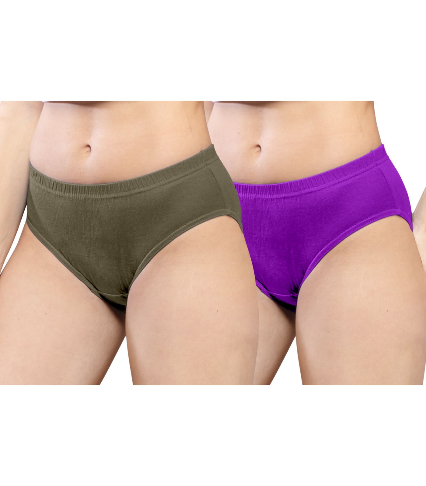 NRG Womens Cotton Assorted Colour Panties ( Pack of 2 Dark Green - Purple ) L01 Hipster