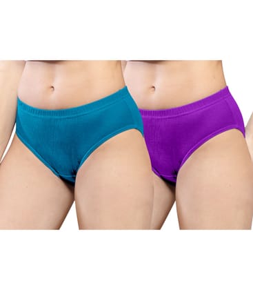 NRG Womens Cotton Assorted Colour Panties ( Pack of 2 Turquoise - Purple ) L01 Hipster