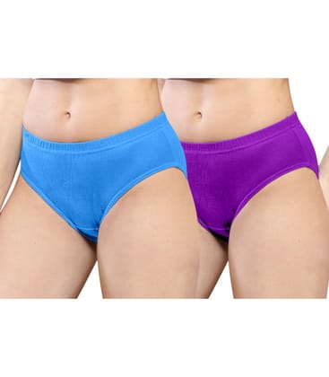 NRG Womens Cotton Assorted Colour Panties ( Pack of 2 Light Blue - Purple ) L01 Hipster