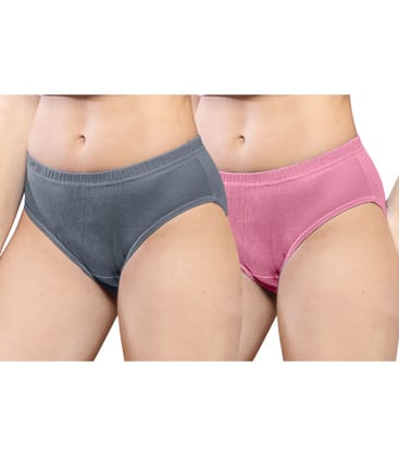 NRG Womens Cotton Assorted Colour Panties ( Pack of 2 Grey - Pastol Pink ) L01 Hipster