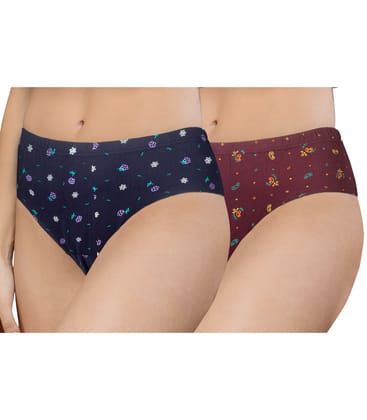 NRG Womens Cotton Assorted Colour Panties ( Pack of 2 Navy Blue - Maroon ) L02 Hipster