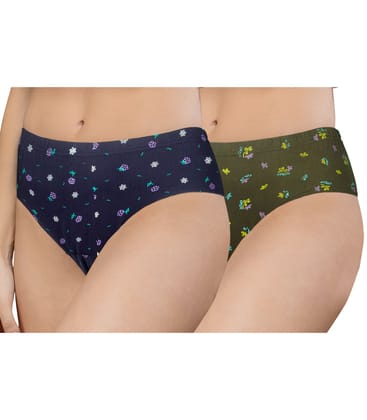 NRG Womens Cotton Assorted Colour Panties ( Pack of 2 Navy Blue - Military Green ) L02 Hipster