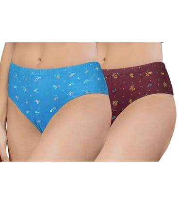 NRG Womens Cotton Assorted Colour Panties ( Pack of 2 Light Blue - Maroon ) L02 Hipster