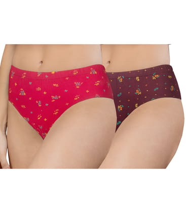 NRG Womens Cotton Assorted Colour Panties ( Pack of 2 Pink - Maroon ) L02 Hipster