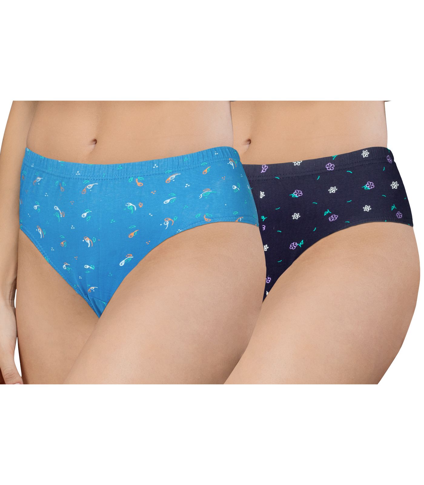 NRG Womens Cotton Assorted Colour Panties ( Pack of 2 Light Blue - Navy Blue  ) L02 Hipster