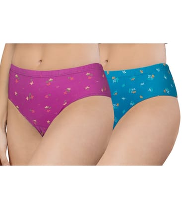 NRG Womens Cotton Assorted Colour Panties ( Pack of 2 Purple - Turquoise ) L02 Hipster