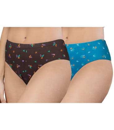 NRG Womens Cotton Assorted Colour Panties ( Pack of 2 Coffee Brown - Turquoise ) L02 Hipster