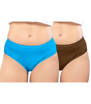 NRG Womens Cotton Assorted Colour Panties ( Pack of 2 Light Blue - Light Brown ) L04 Hipster