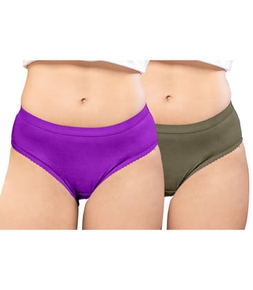 NRG Womens Cotton Assorted Colour Panties ( Pack of 2 Purple - Dark Green ) L04 Hipster