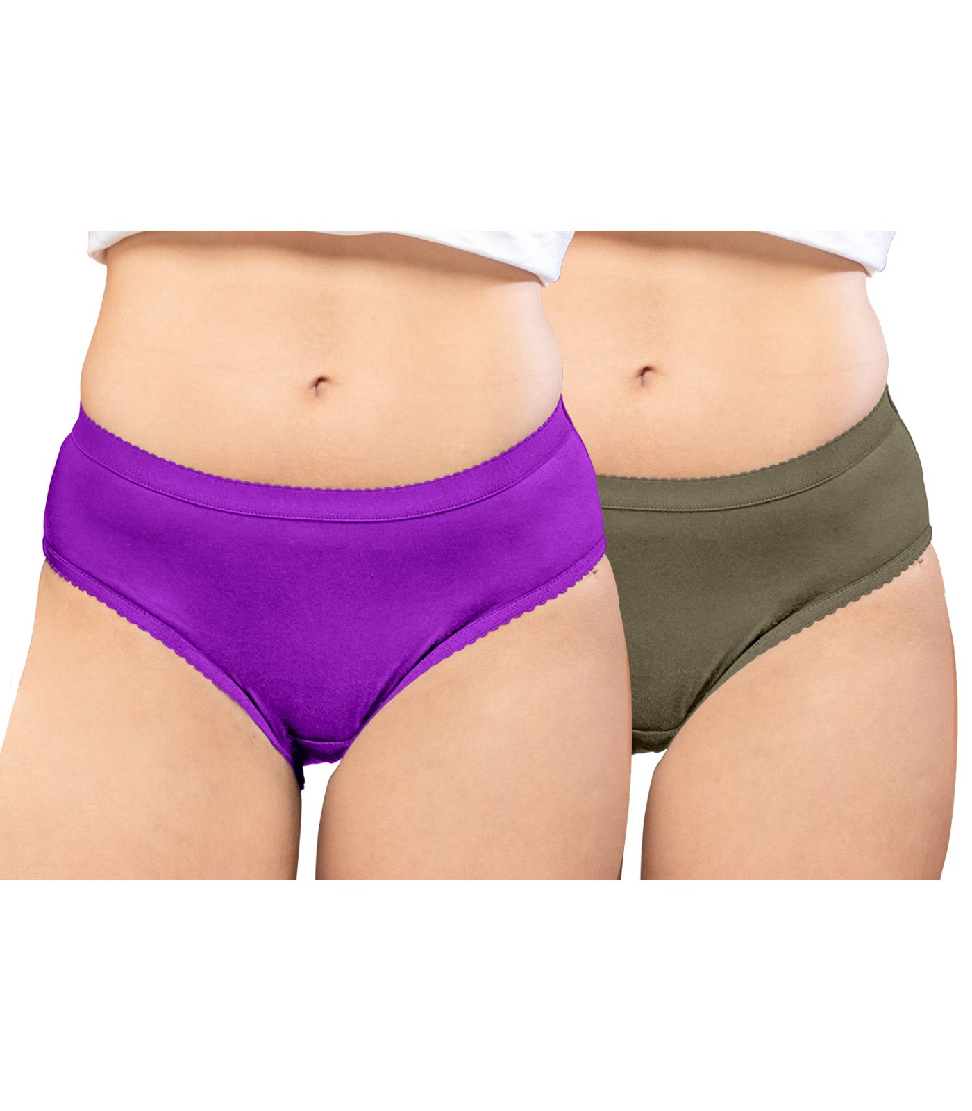 NRG Womens Cotton Assorted Colour Panties ( Pack of 2 Purple - Dark Green ) L04 Hipster