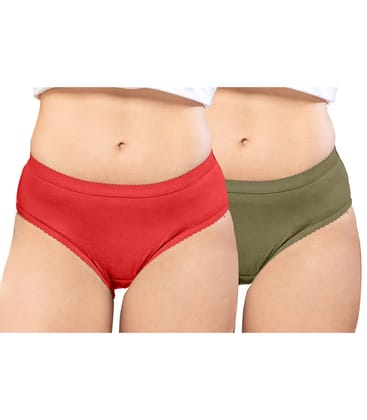 NRG Womens Cotton Assorted Colour Panties ( Pack of 2 Red - Light Green ) L04 Hipster