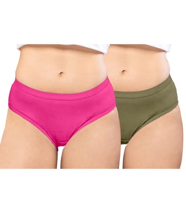 NRG Womens Cotton Assorted Colour Panties ( Pack of 2 Pink - Light Green ) L04 Hipster