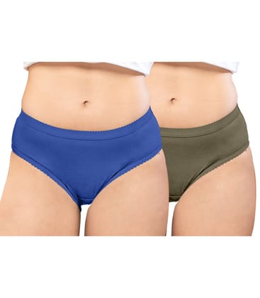 NRG Womens Cotton Assorted Colour Panties ( Pack of 2 Dark Blue - Dark Green ) L04 Hipster