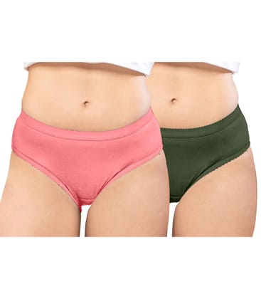 NRG Womens Cotton Assorted Colour Panties ( Pack of 2 Peach - Military Green ) L04 Hipster