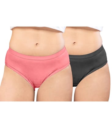 NRG Womens Cotton Assorted Colour Panties ( Pack of 2 Peach - Coffee Brown ) L04 Hipster