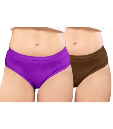 NRG Womens Cotton Assorted Colour Panties ( Pack of 2 Purple - Light Brown ) L04 Hipster