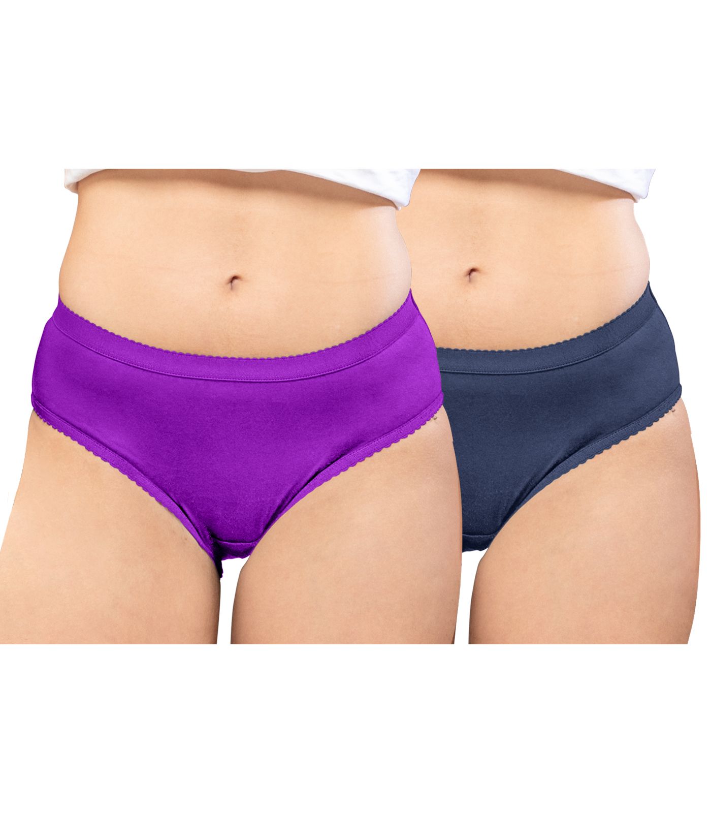 NRG Womens Cotton Assorted Colour Panties ( Pack of 2 Purple - Navy Blue ) L04 Hipster