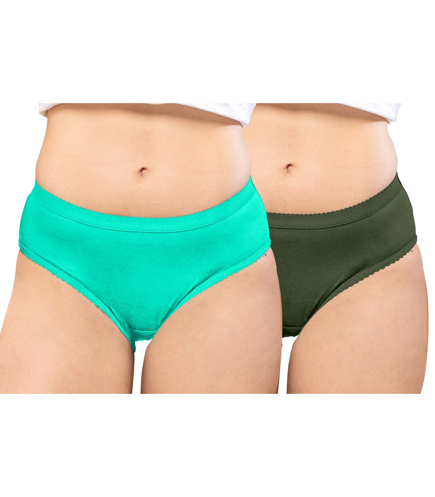 NRG Womens Cotton Assorted Colour Panties ( Pack of 2 Mint Green - Military Green ) L04 Hipster