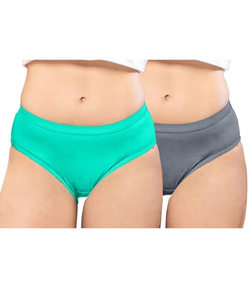 NRG Womens Cotton Assorted Colour Panties ( Pack of 2 Mint Green - Grey ) L04 Hipster