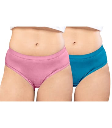 NRG Womens Cotton Assorted Colour Panties ( Pack of 2 Pastol Pink - Turquoise ) L04 Hipster