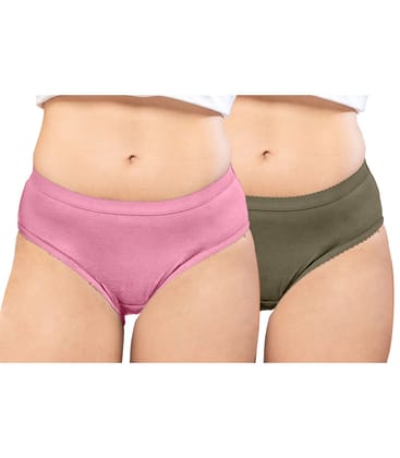 NRG Womens Cotton Assorted Colour Panties ( Pack of 2 Pastol Pink - Dark Green ) L04 Hipster