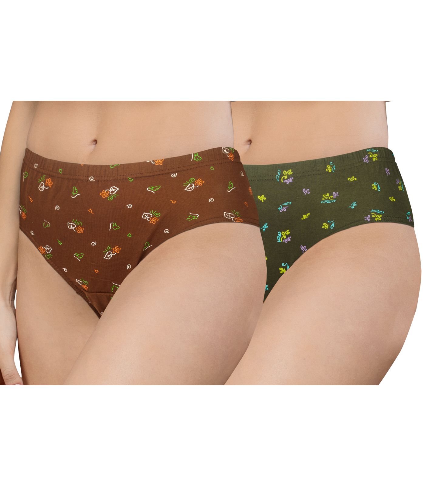 NRG Womens Cotton Assorted Colour Panties ( Pack of 2 Light Brown - Military Green ) L02 Hipster