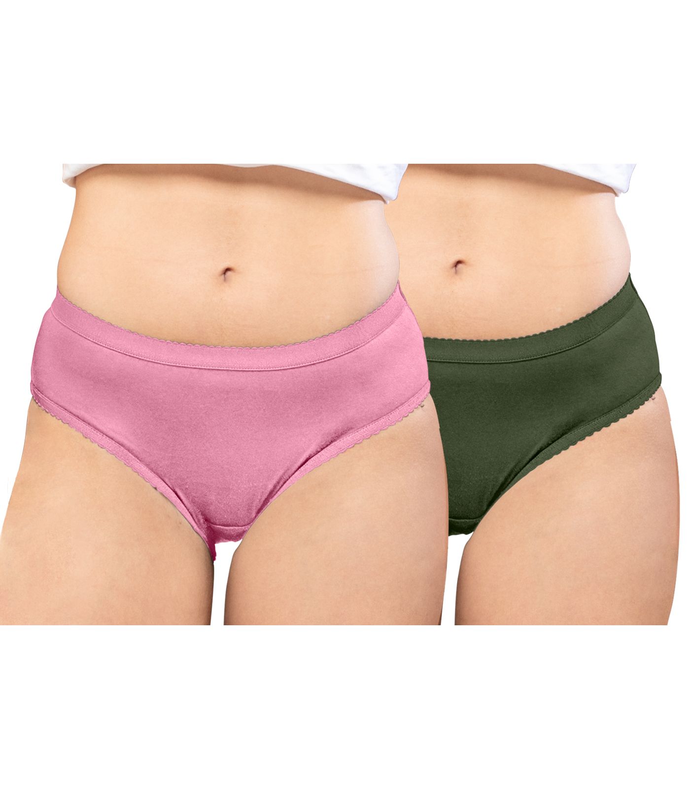 NRG Womens Cotton Assorted Colour Panties ( Pack of 2 Pastol Pink - Military Green ) L04 Hipster