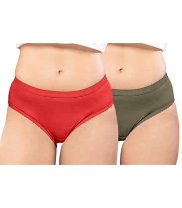 NRG Womens Cotton Assorted Colour Panties ( Pack of 2 Red - Dark Green ) L04 Hipster