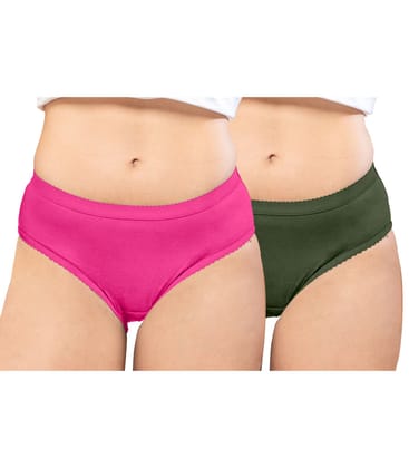 NRG Womens Cotton Assorted Colour Panties ( Pack of 2 Pink - Military Green ) L04 Hipster