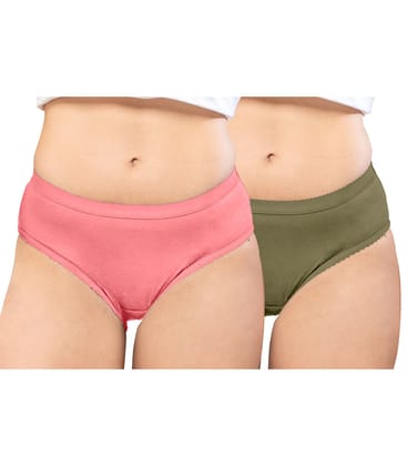 NRG Womens Cotton Assorted Colour Panties ( Pack of 2 Peach - Light Green ) L04 Hipster