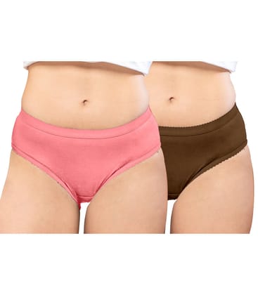 NRG Womens Cotton Assorted Colour Panties ( Pack of 2 Peach - Light Brown ) L04 Hipster