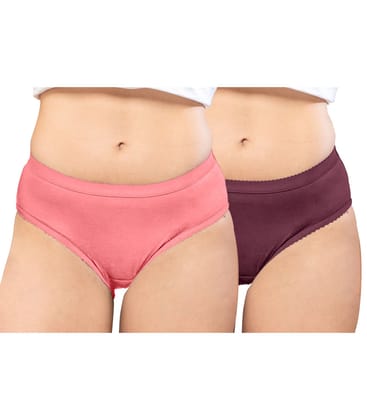 NRG Womens Cotton Assorted Colour Panties ( Pack of 2 Peach - Maroon ) L04 Hipster