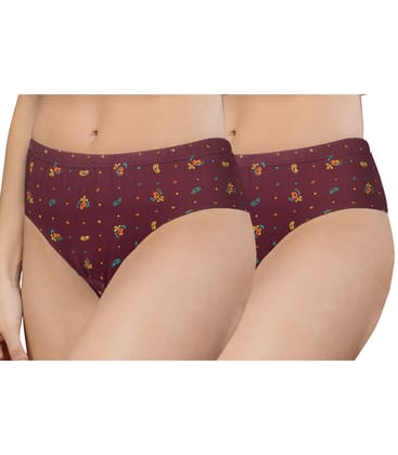 NRG Womens Cotton Assorted Colour Panties ( Pack of 2 Maroon - Maroon ) L02 Hipster