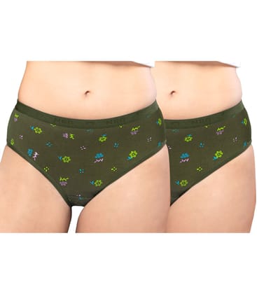 NRG Womens Cotton Assorted Colour Panties ( Pack of 2 Military Green - Military Green ) L05 Hipster