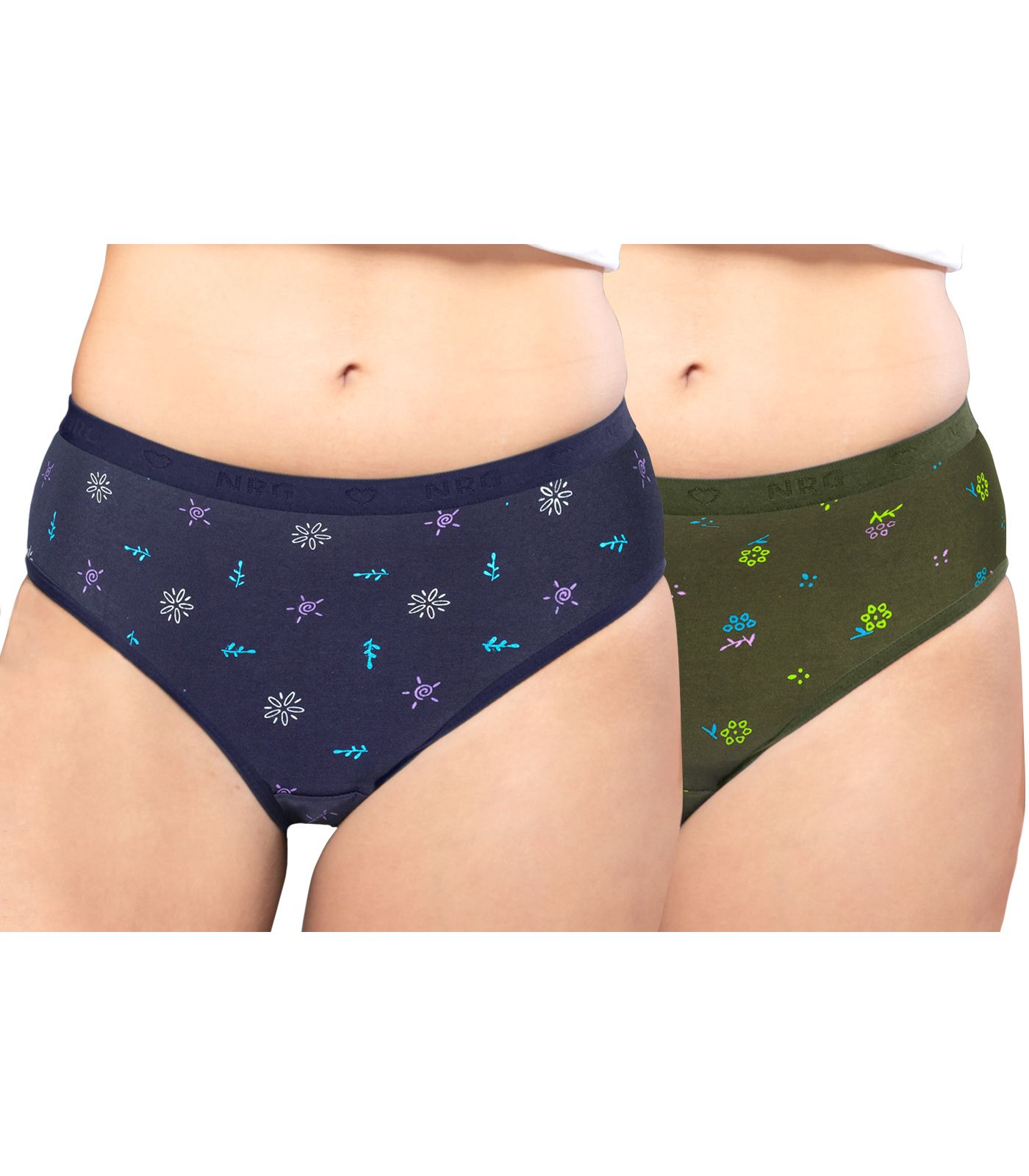 NRG Womens Cotton Assorted Colour Panties ( Pack of 2 Navy Blue - Military Green ) L05 Hipster