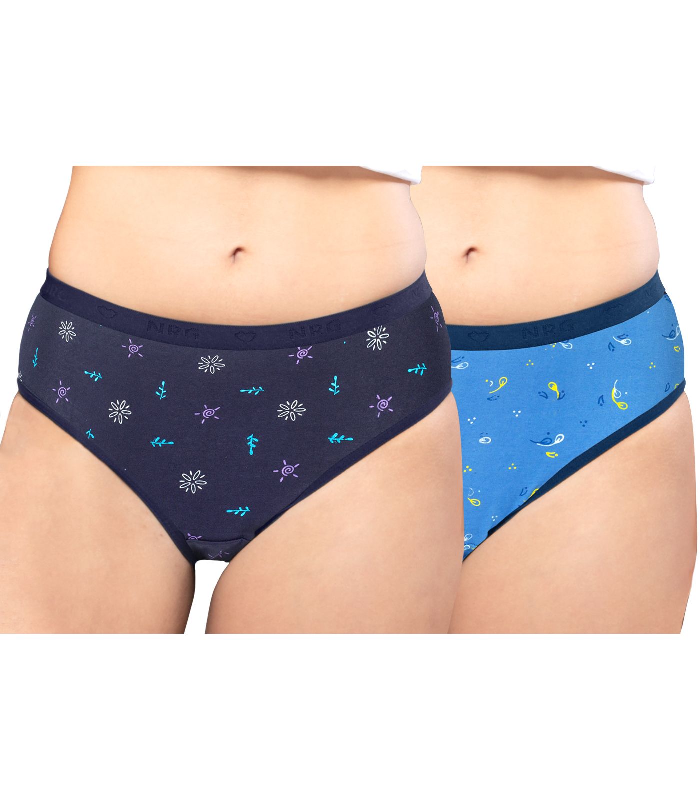 NRG Womens Cotton Assorted Colour Panties ( Pack of 2 Navy Blue - Light Blue ) L05 Hipster